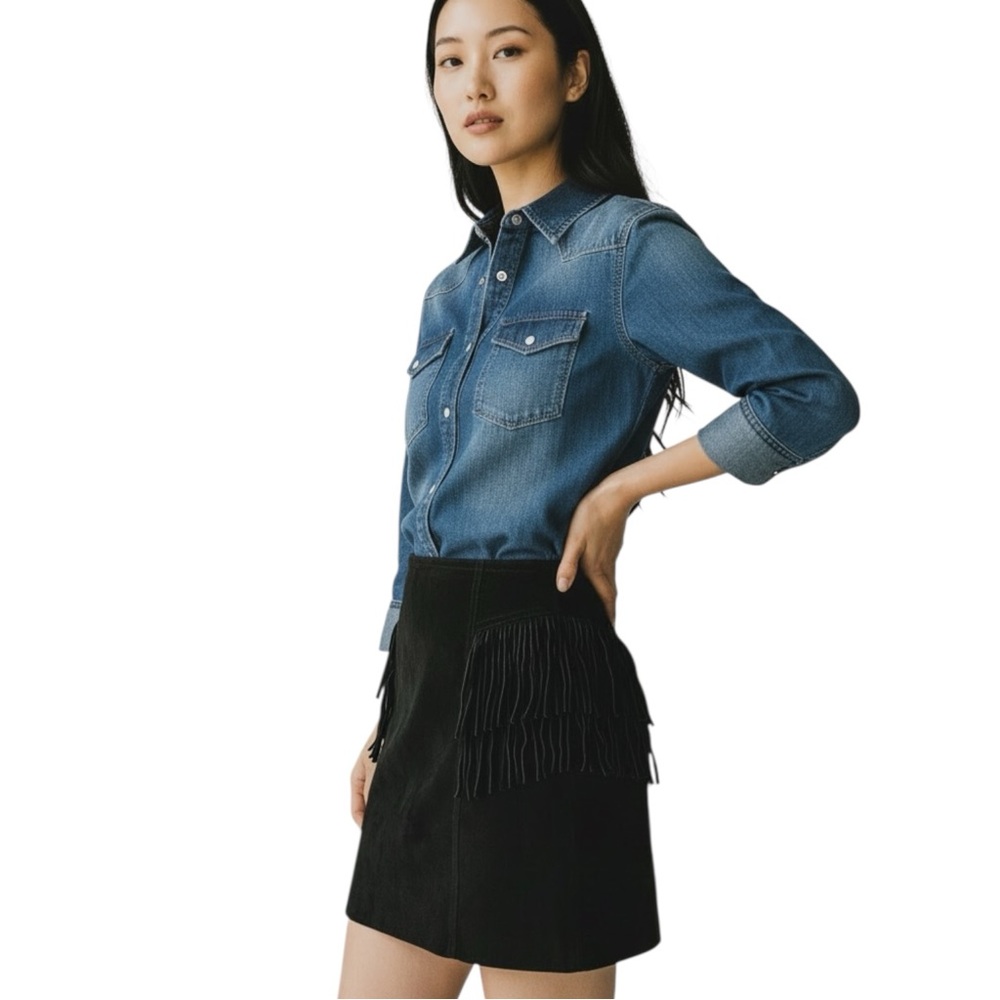 Black Suede Fringe Mini Skirt Size XS 2-4